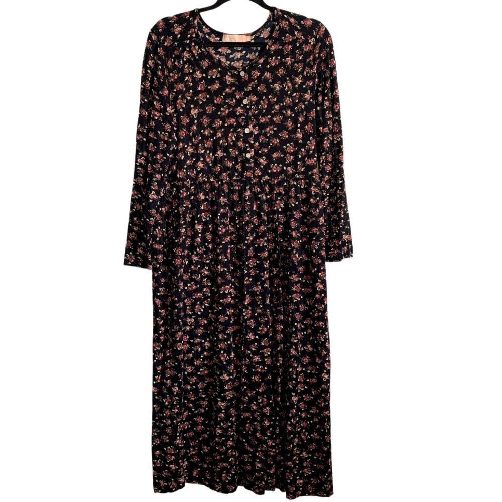 LA CERA Retro 90’s Style Floral Print Empire Waist Maxi Dress